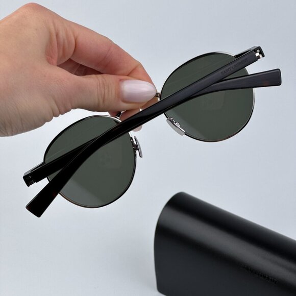 Saint Laurent SL707 001 BRAND NEW Sunglasses Silver Havana Grey Oval Unisex - Picture 3 of 13